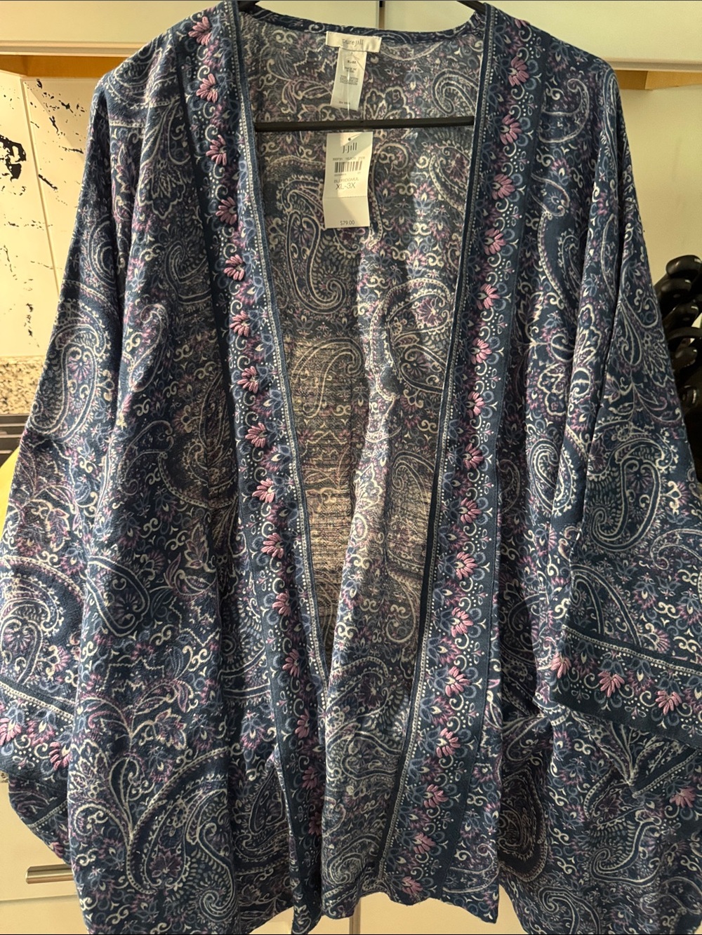 Blue & Purple Paisley Open-Front Women's Jacket